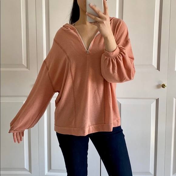 PEACHY - Peach Color Quarter-Zip Hoodie - Picture 4 of 8